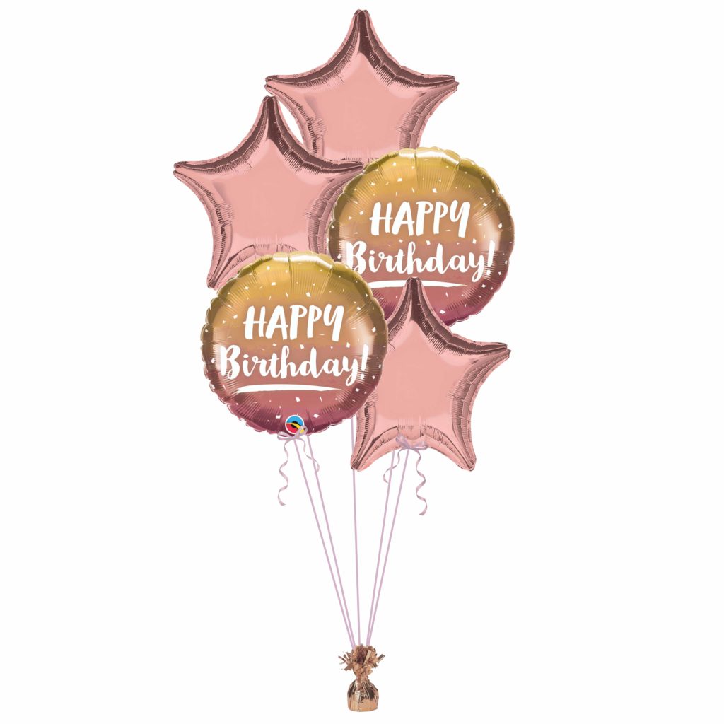 Happy Birthday Rose Gold Star Bunch | Magic Balloons